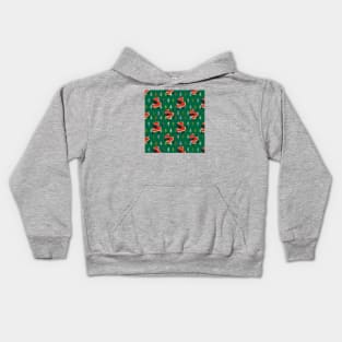 Cute Dog in Christmas Tree Winter Sweater and Red Hat Pattern Kids Hoodie